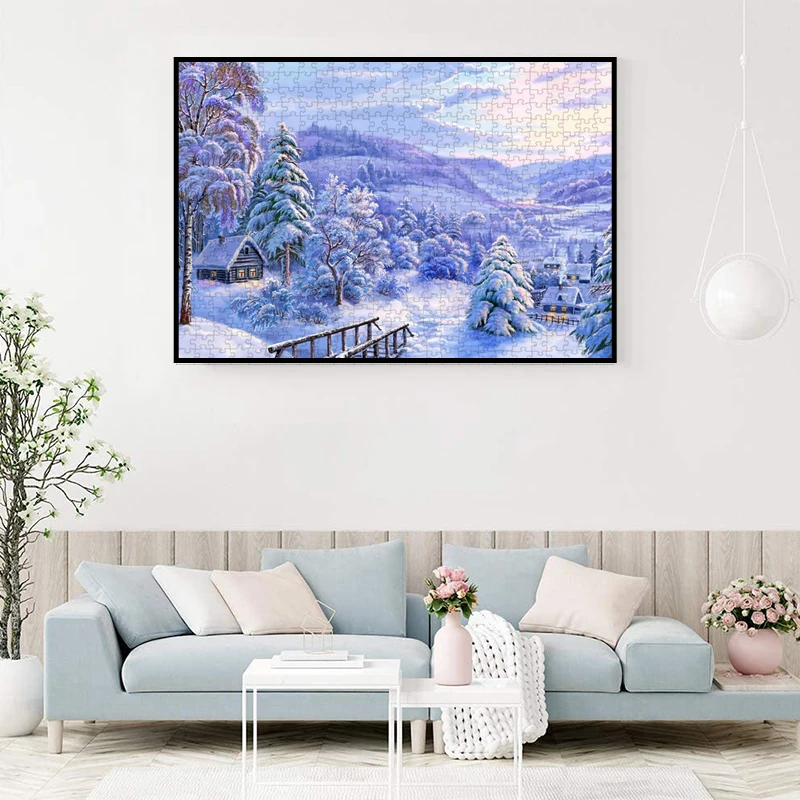 High Quality 70cm*50cm 1000pcs Jigsaw Puzzle the snow Adult Stress Relief Beautiful Landscape Painting Puzzle 6
