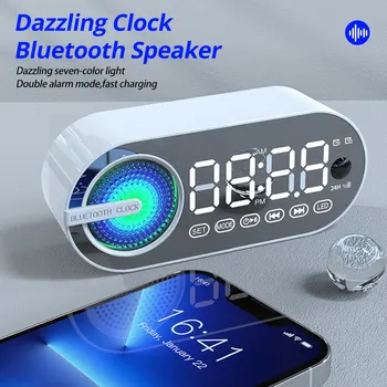 Quiet Wireless Bluetooth Speaker Alarm Clock RGB TWS USB LED Mirror Digital Clock FM Large Display Living Room Office Decoration 1