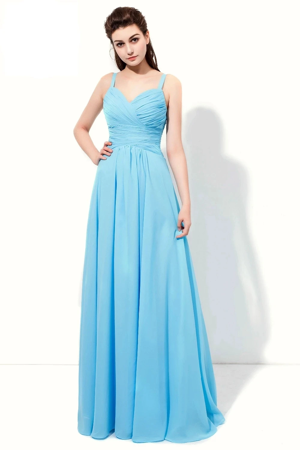 

ANGELSBRIDEP A Line Sky Blue Bridesmaid Dresses Cheap Chiffon Spaghetti Straps Vestido Madrinha Formal Wedding Party Gown NEW