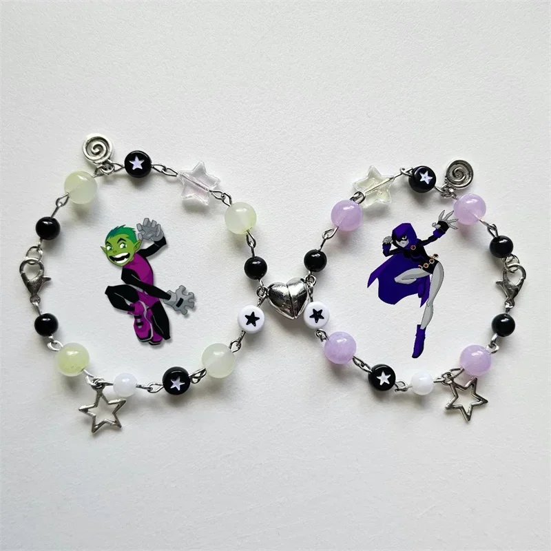 Bracciali Coordinati Beast Boy E Raven, Bracciali Con Perline Fatti A Mano Y2K, Bracciali Coppia