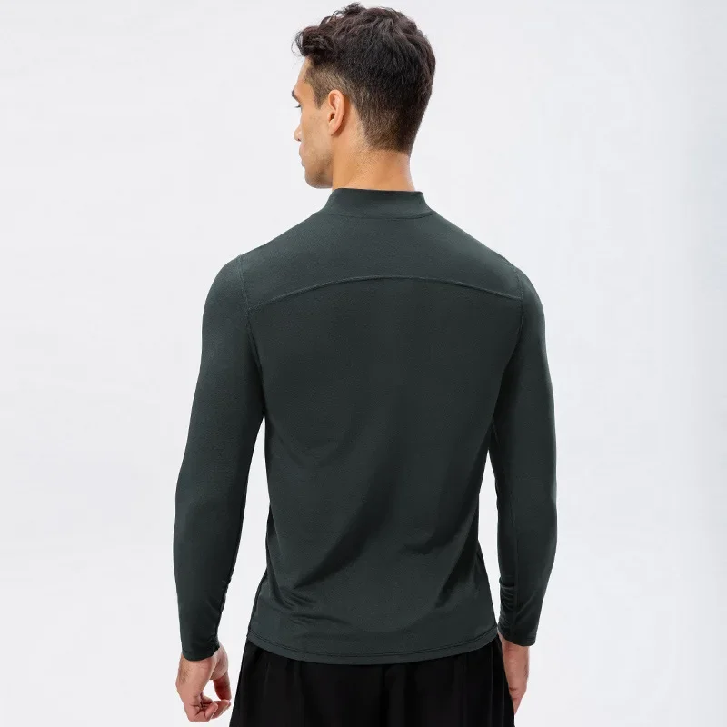 Men's Autumn Fitness Exercise Gym Pullover Quick-Dry Running T-Shirts Half-Zipper Slim Training