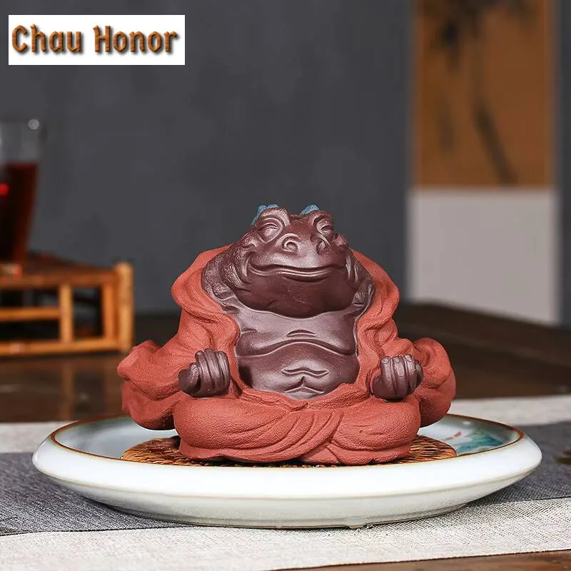 Chinese Yixing Raw Ore Purple Clay Tea Pet Hand-carved Golden Toad Fairy Crafts Household Tea Table Decoration Accessories Gifts