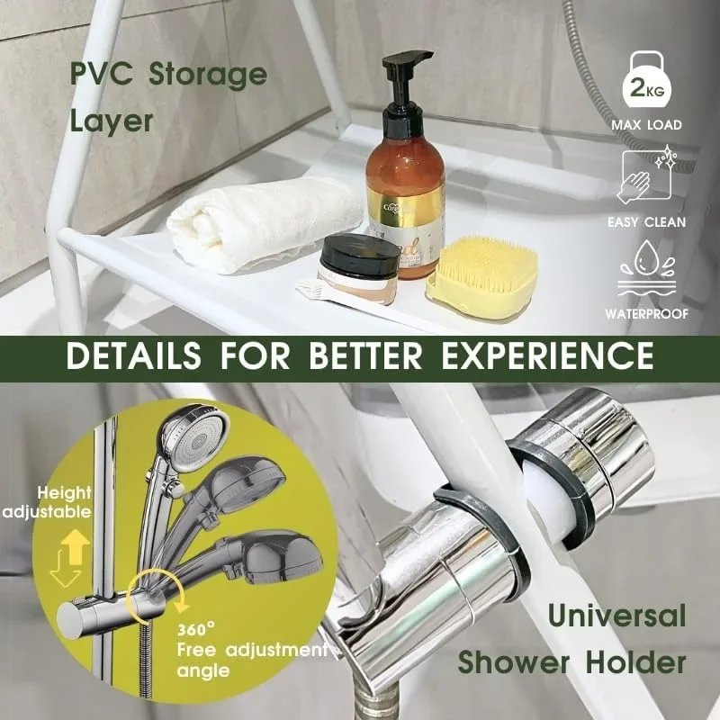 2-in-1 Dog Bathtub & Washing Station, Elevated Collapsible Bathtub with Drainhole, Shower Head Holder & Storage Rack, Foldable 5