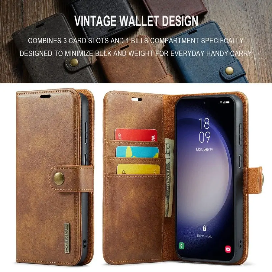 Detachable Magnetic Leather Wallet Case with Removable Flip Cover