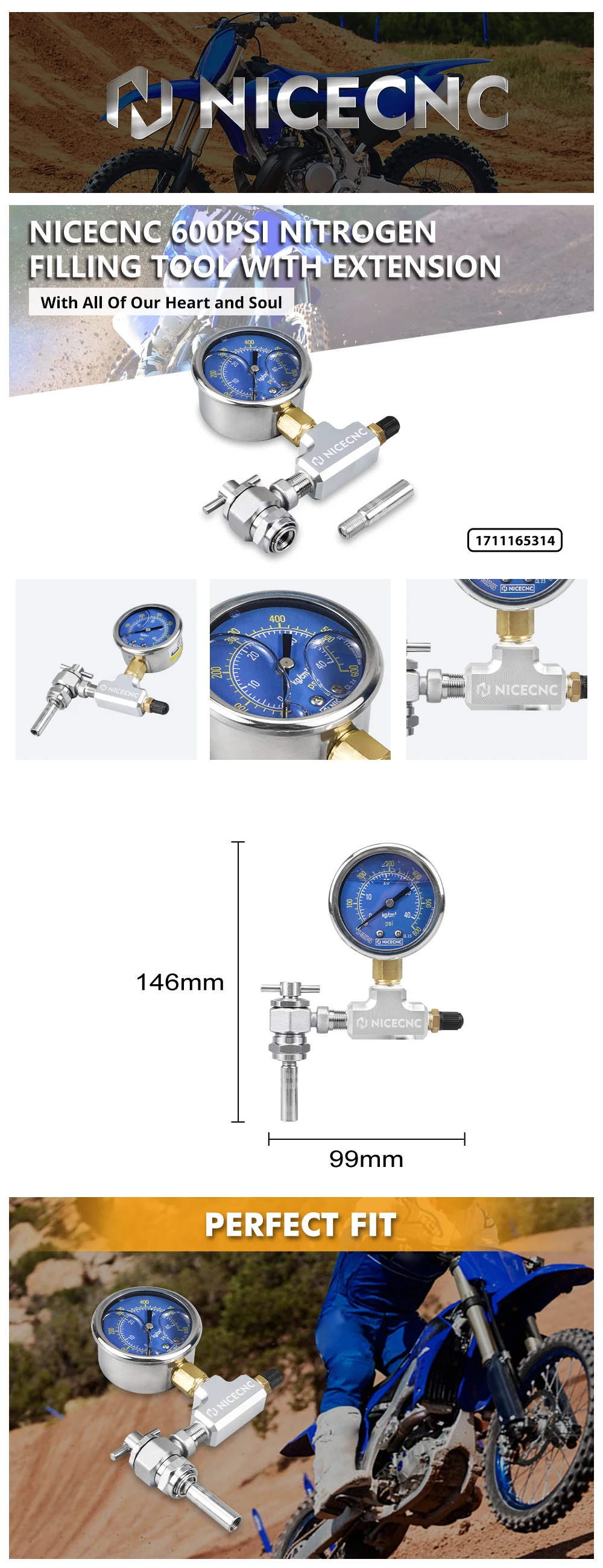 600PSI Stickstoffanzeige Füllwerkzeug Schrader Ventil Schock Kein Verlust Für ATV UTV Yamaha Raptor YZF RZR KTM Honda Kawasaki Suzuki BMW – Detail 1