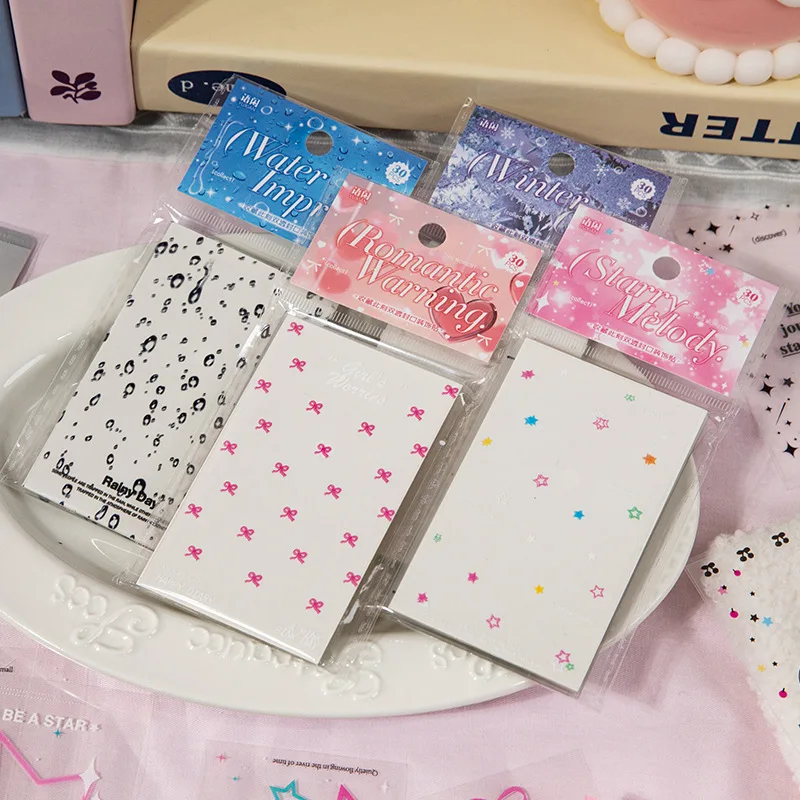 30pcs PET Card Sleeves with Bowknot Star Patterns for Collectible Cards Protection Decoration Korea Kawaii Idol Decor Card Film 3