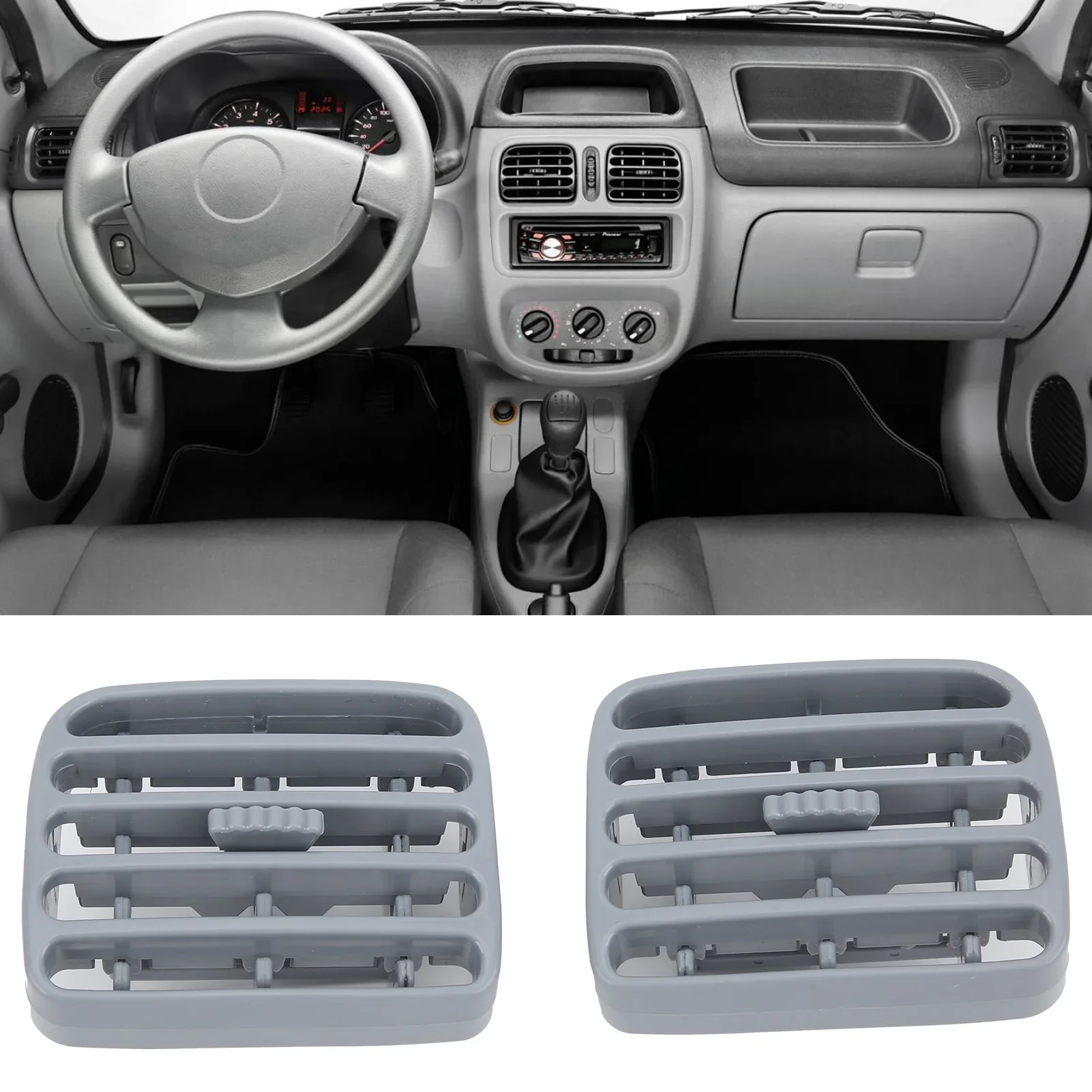Rejillas De Ventilación Central Para Renault Clio II Y Thalia - Par Gris, Compatible Con Números OEM, Material ABS De Calidad