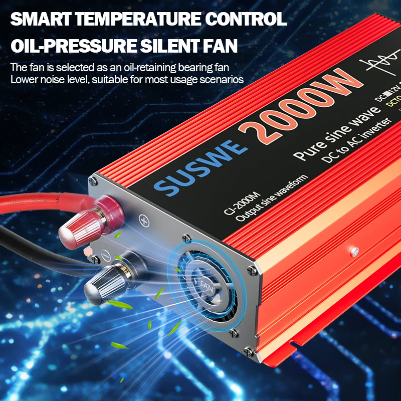 Inverter di potenza da 2000W rosso con regolatore di carica solare, pannelli solari per auto, camper, campeggio - Sistema di alimentazione off-grid - immagine 4