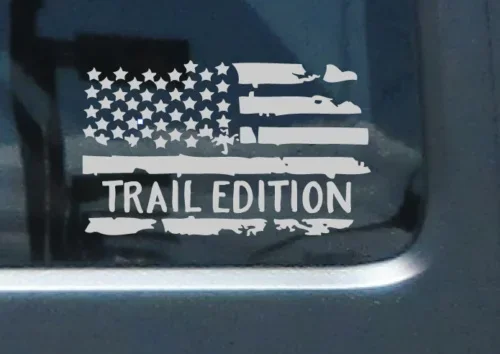 

For 2PK - Trail Edition Distressed USA Flag vinyl sticker decal Military Jeep