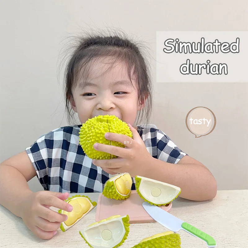 Fun Cutting Food Fruit Durian Pretend Play House Set for Kid Educational Early Basic Skill Development Sensory Kitchen Toy Game
