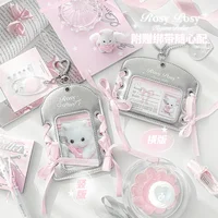 Lace Kpop Photocard Holder Sweet Chic Sliver Color Student ID Card Cover Case with Key Ring Bow Ribbon Photo Card Protector 1