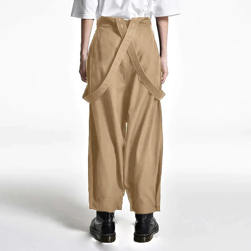 Description Picture 6 of item2024 Men Jumpsuits Solid Color High Waist Pants Streetwear Casual Male Suspender Rompers Loose Fashion Straps Overalls INCERUN