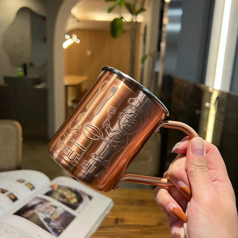 Handmade pure copper water tea wine beer coffee cup with copper dishes  Anti-scalding handle Moscow Mule Wine Cup Drinkware