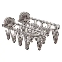 Clothes Drying Rack Laundry Foldable Drip Hanger with 9 Clips, Wall Mounted Suction Cup Clothespins for Socks Gloves Towels 1