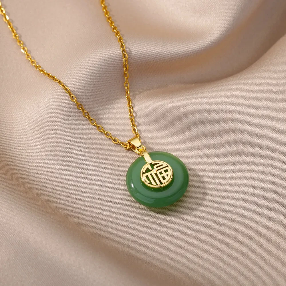 Stone Necklaces Stainless Steel Gold Color