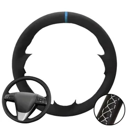 Luxury Black Suede Custom Car Steering Wheel Cover - Premium Auto Interior Accessory (White Thread)