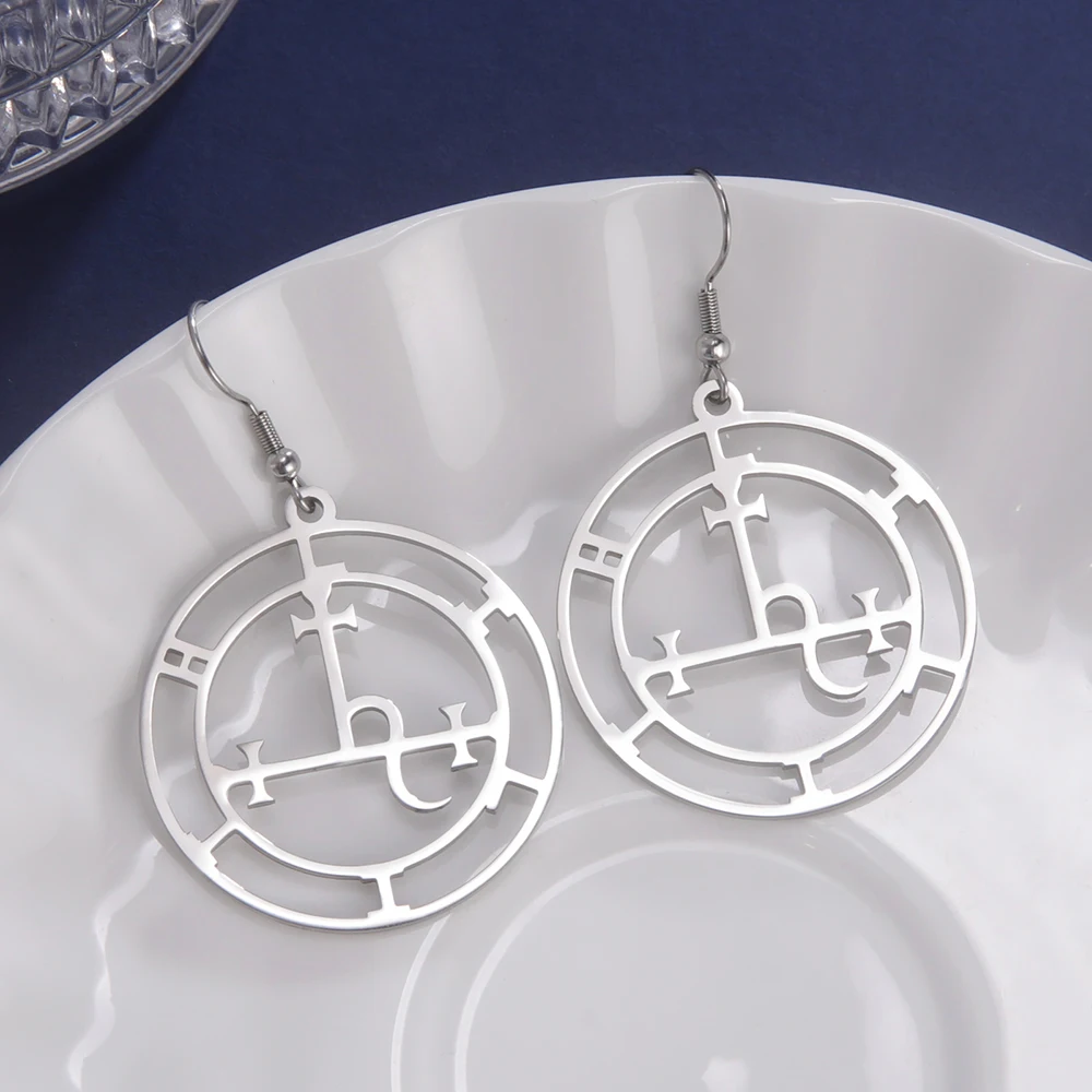 Dawapara Sigil of Lilith Earrings - Mythical Wiccan Amulet in Stainless Steel Jewelry