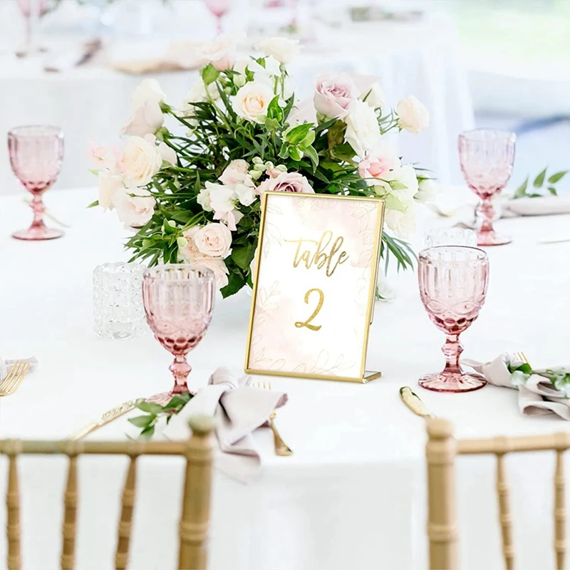Y17A Acrylic Gold Frame, Slanted Back Table Sign Holder For Wedding Table Card Restaurant Signs Photos