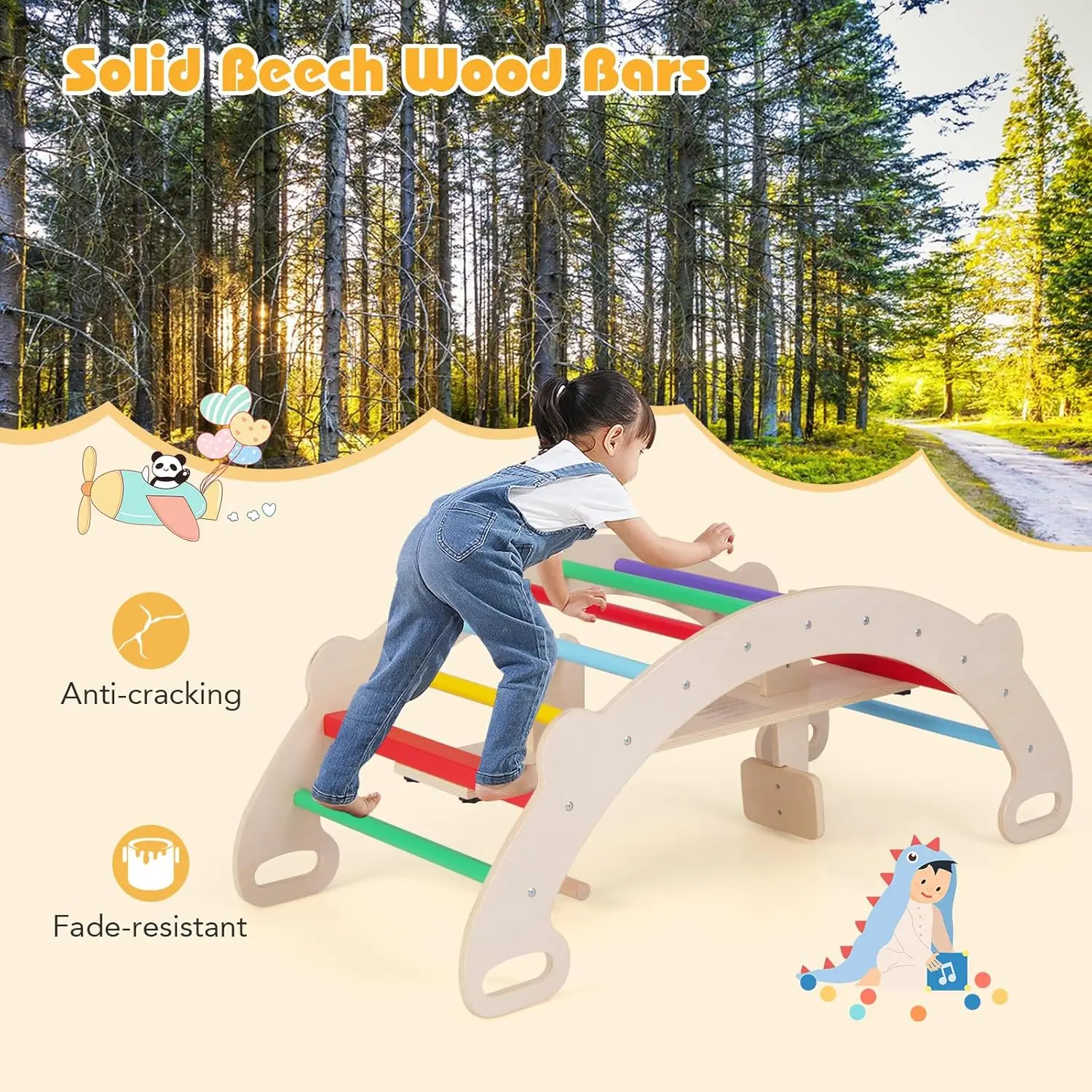 4-in-1 Wooden Rocking Climbing Arch 3