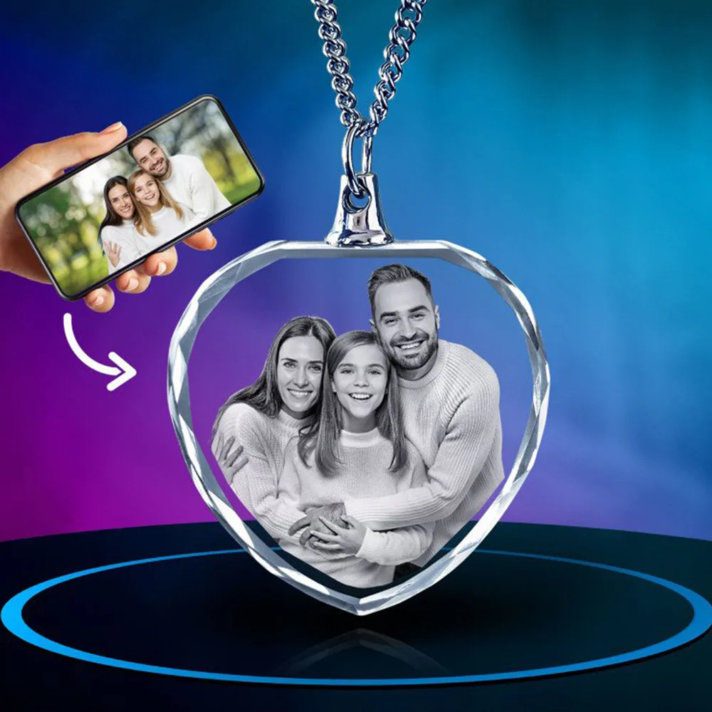 Custom Photo Necklace Heart-Shaped Pendant Custom Laser Engraved Picture Necklace Personalized Necklace Birthday Memories Gift