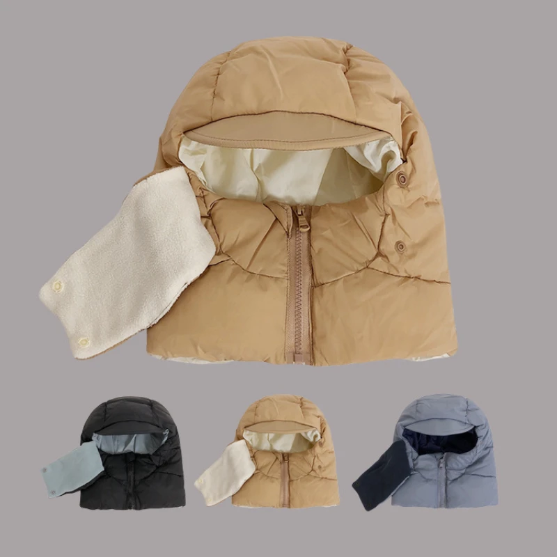 

Korean Winter Down Lei Feng Hat Women's Cycling Windproof Scarf Integrated Earflap Hats Men's Zipper Mask Thermal Masked Cap
