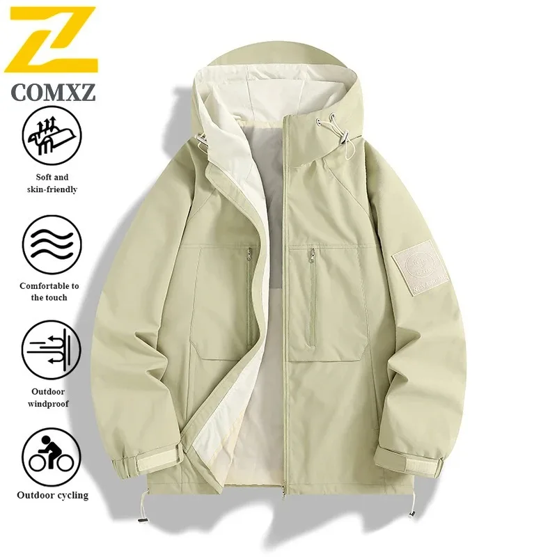 COMXZ Windbreaker Couple's Water-Repellent  Lightweight Outdoor Jacket for Hiking Camping Fishing Trendy Hooded Sportswear 2025
