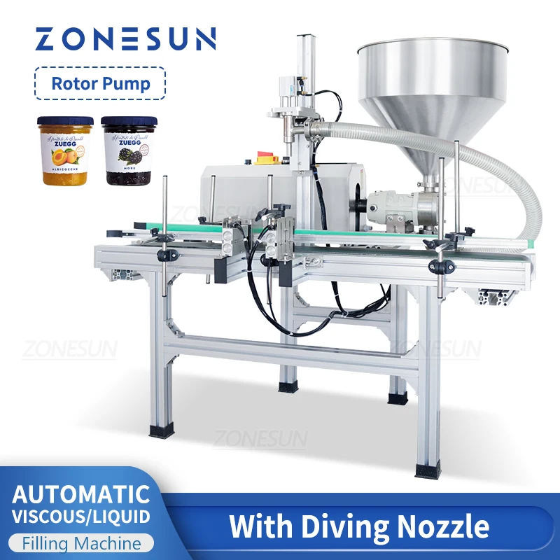 

ZONESUN Automatic Paste Filling Machine Viscous Fluid Filler for Jam Salad Cream Cosmetics Honey Lotion Sunscreen Production