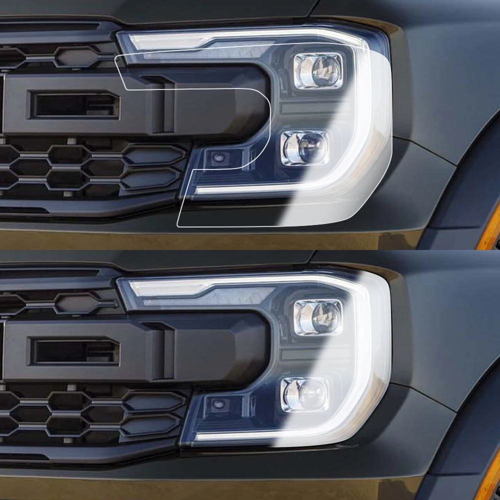 Für Ford Ranger 2015-2026 Auto-Scheinwerfer-Schutzfolie Rauchschwarz Vorgeschnitten Kratzfest Hochglanz-Vinylfolie Auto-Zubehör – Detail 3