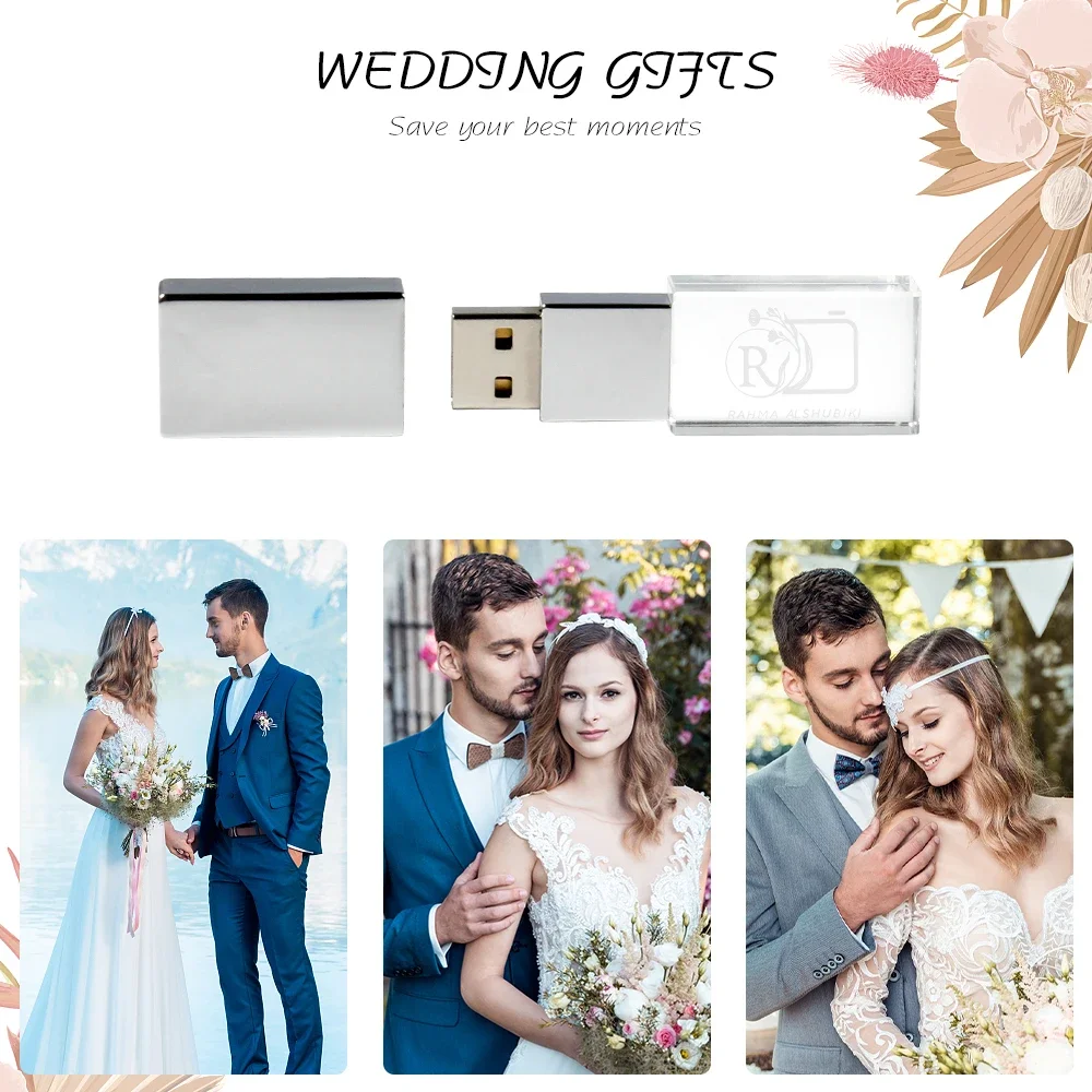 JASTER Crystal USB Flash Drive, Custom Logo Memory Stick with Box, 128GB 64GB 32GB 16GB, Wedding Gift - Image 5
