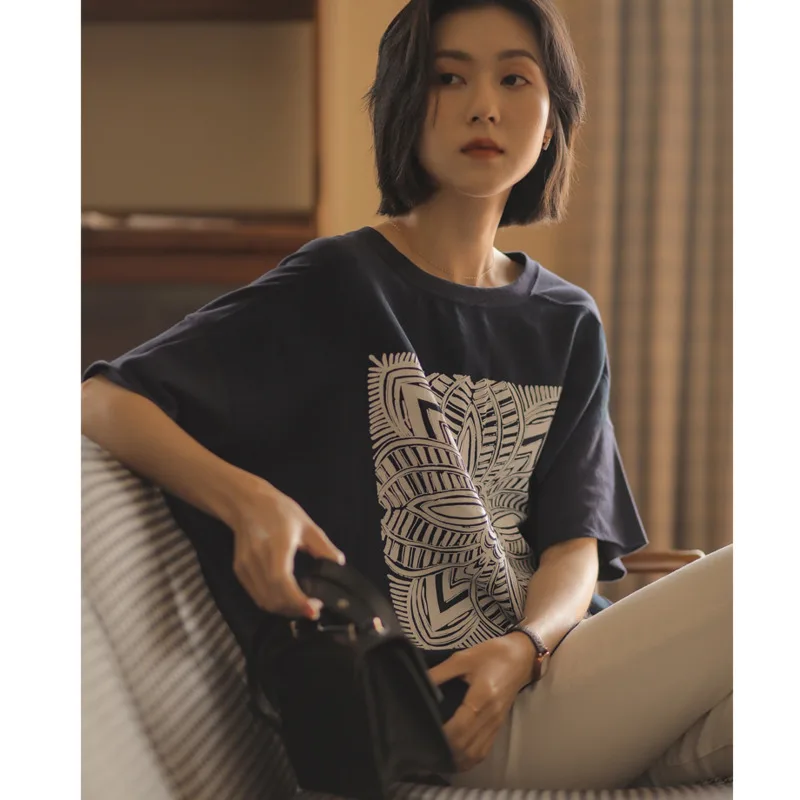 

Needless Korean Literature and Art 2023 New Spring Women's Loose Slim Print T-shirt Women's Half Sleeve T-shirt Top