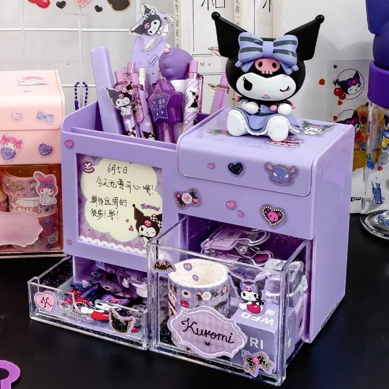 

Anime Kawaii My Melody Kuromi Cinnamoroll Cute Ins Style High Appearance Drawer Style Learning Artifact Storage Box Pen Holder
