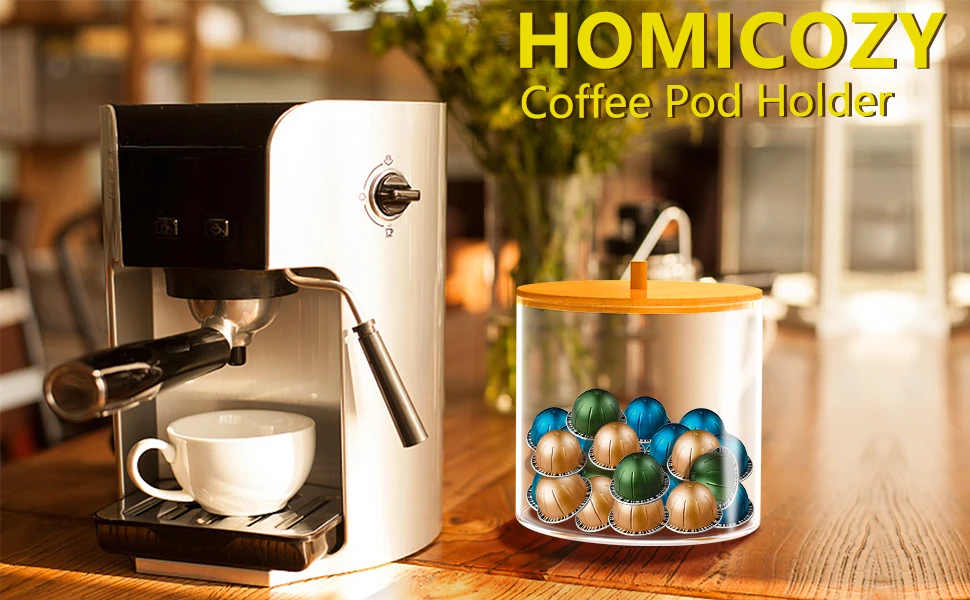 Description Picture 3 of itemCoffee Capsule Storage Box With Bamboo Lid Acrylic Capsule Container Coffee Pod Holder Coffee Filter Organizer For Kitchen