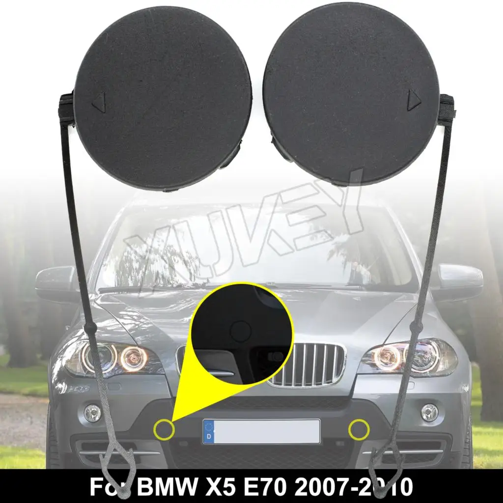 For BMW X5 E70 3.0si 4.8i 3.0d 2007-2010 Front Tow Hook Eye Cover Left Right Bumper Towing Cap Unpainted 51117159589 51117159590 Car Bumper Tow Hook Cap