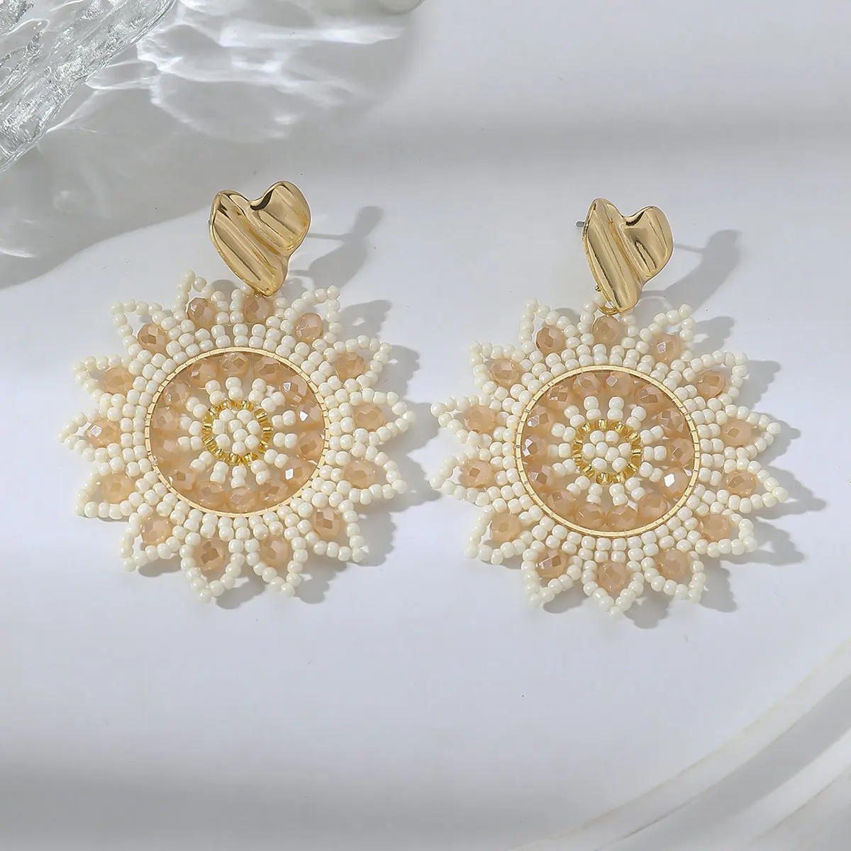 Boho Trendy Irregular Heart Sunflower Seed Beads Drop Earrings for Women Elegant Handmade Multicolor Earrings Fashion Jewelry