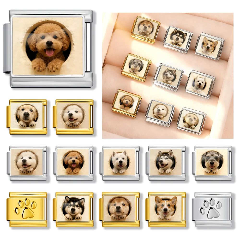 GEMOSA Modischer, niedlicher Tier-Hunde-Anhänger im italienischen Stil, passend für 9mm Edelstahl-Armbänder, DIY-Schmuckherstellung, originelles Design – Detail 2