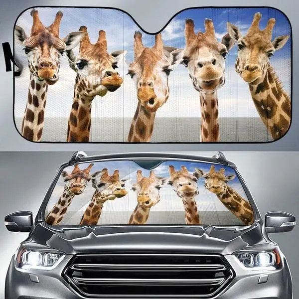 

Funny Giraffe Team Blue Sky Summer Car Sunshade, Giraffe Auto Sunshade for Car Decor, Giraffe Family Car Window Sun Cover, Car W