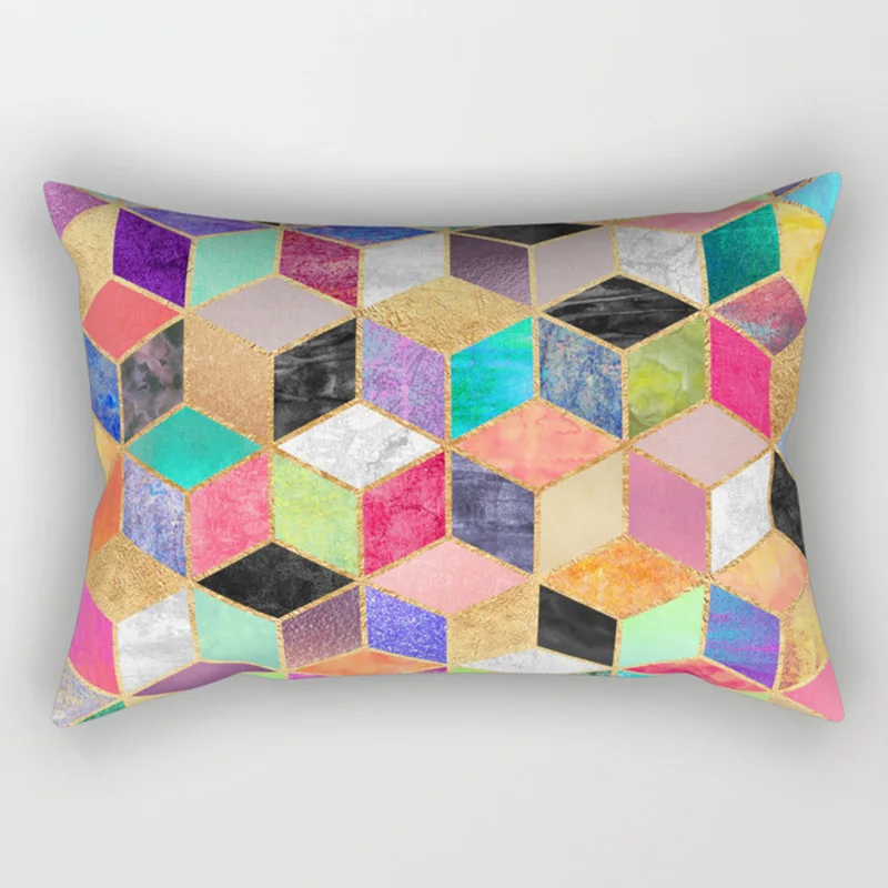 Hot Sale Modern Color Geometry  Pillow Covers High Quality Short Plush Velvet Rectangle Pillow Cases Room Decoration 2