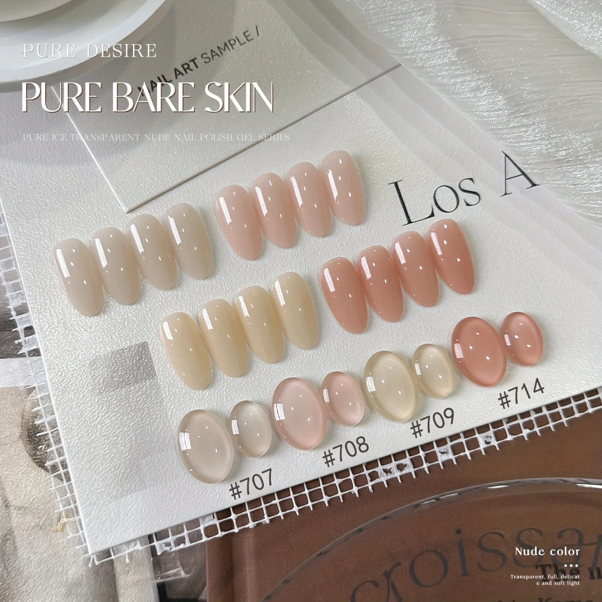 Trendy Gel Nail Polish Collection: Icy Clear, Nude, and Pink Shades with Salon-Grade Finish