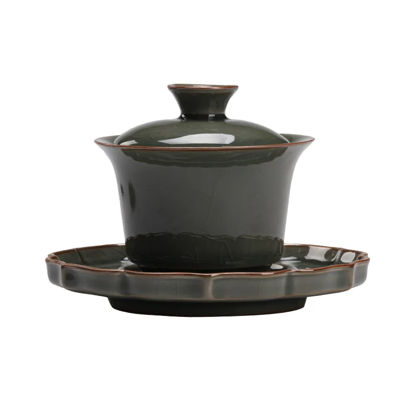 Ceramic Sancai Gaiwan Handmade Crackle Glaze Tea Cups Chinese Tea Bowl Teaware Set Cup Home Decor Gongfu Tureen