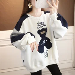 Sweatshirts Women's Autumn Cotton Hoodies O-neck Loose Pullovers Harajuku Girls Kawaii Bear Tops Oversized Long Sleeve Hoody