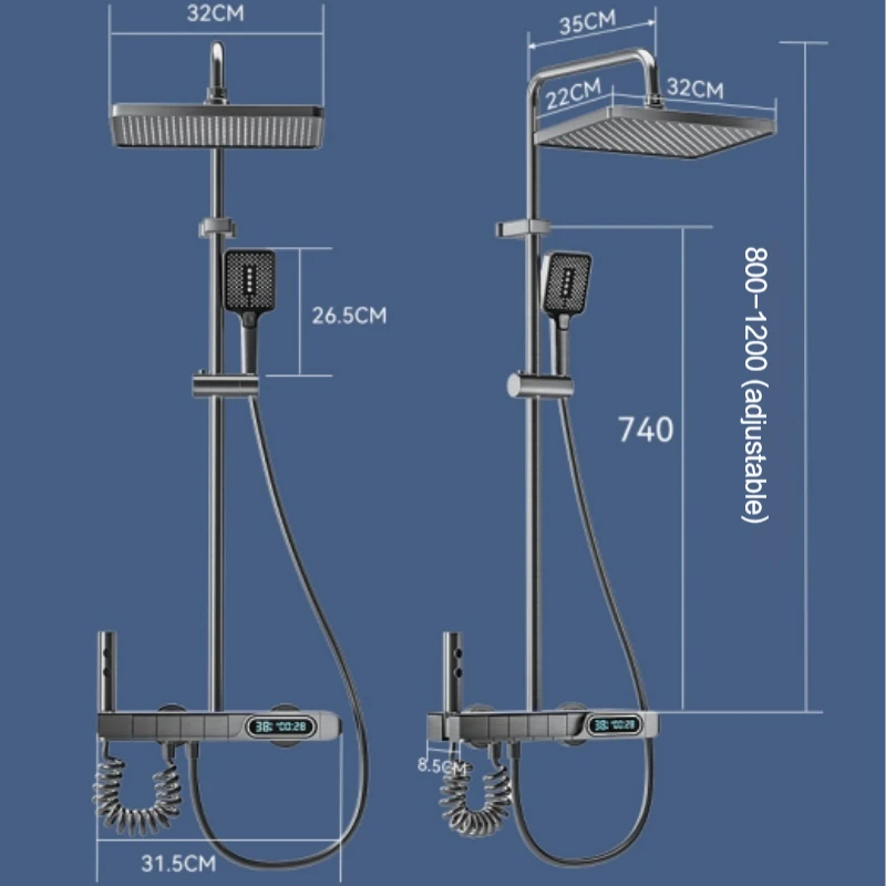 Luxury 4 Function Temperature Display Shower Set Wall Mount Piano Key Rainfall Hot Cold Shower Faucet Set For Bathroom 6