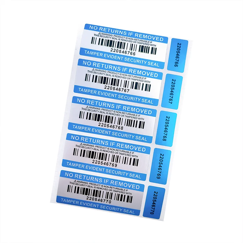 New100% total transfer tamper obvious waterproof label security guarantee invalid sticker Blue double serial number seal sticker
