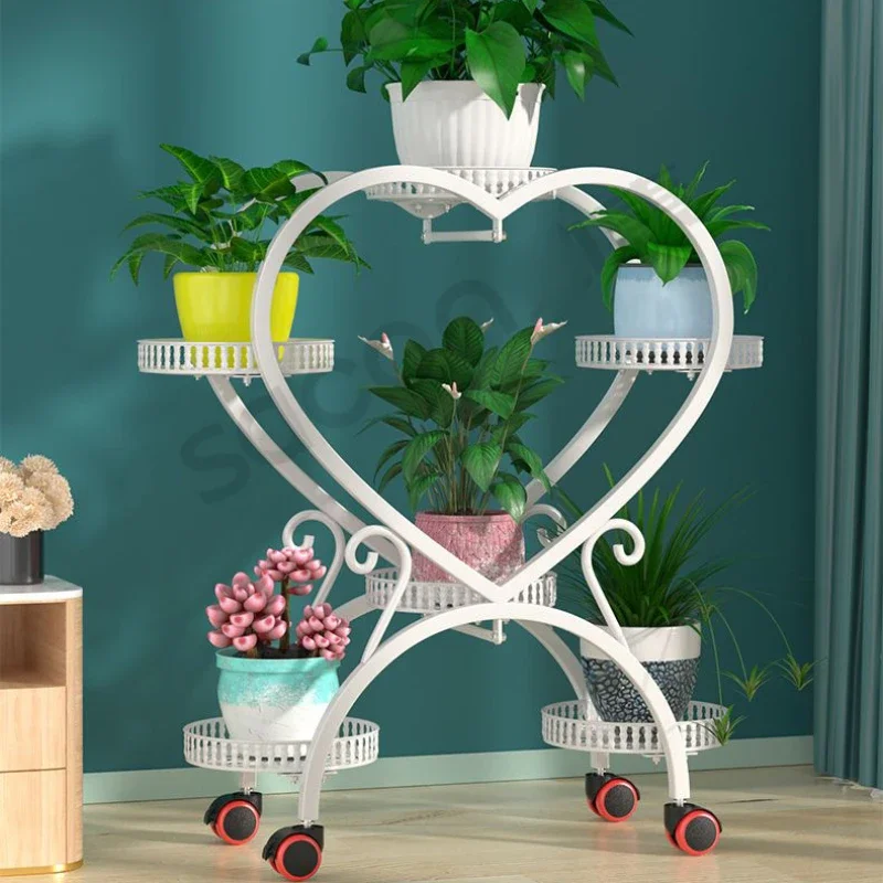 Deal Modern Simple Outdoor Plant Stand Creative Heart-Shaped Iron Balcony Flower Rack Floor Type Multi-Layer Living Room Shelf