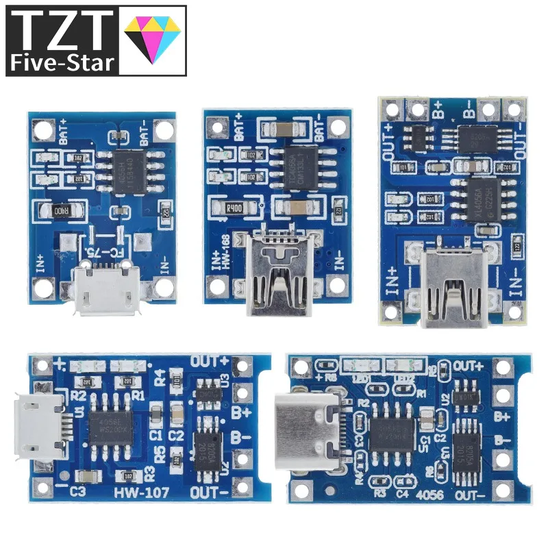 TZT Micro/Type-c USB 5V 1A 18650 TP4056 Lithium Battery Charger Module Charging Board With Protection Dual Functions 1A Li-ion lithium battery charger battery charger module usb charger