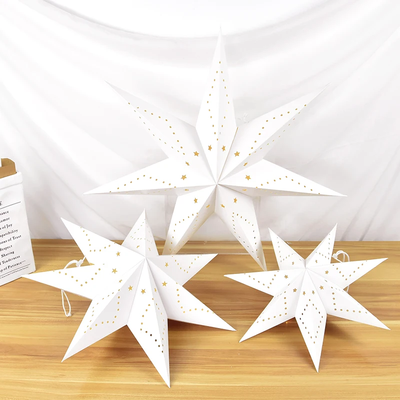 3 Pezzi Stelle di Carta da Appendere, 30cm Carta a Forma di Stella, 9 Punte,Colore Originale 3D Addobbi Natalizi Stella per Decorazione Finestra
