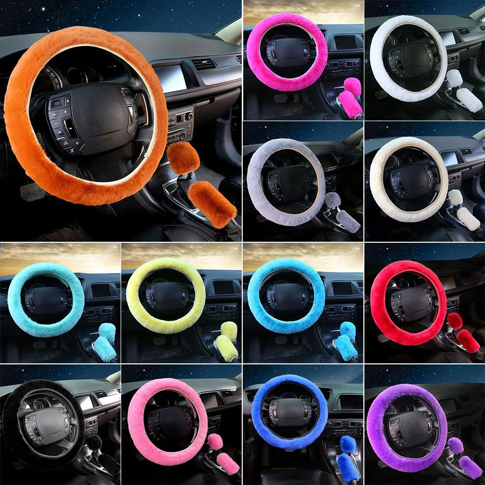 Car interior accessories 3pcs/Set warm faux wool steering wheel cover 38cm for car