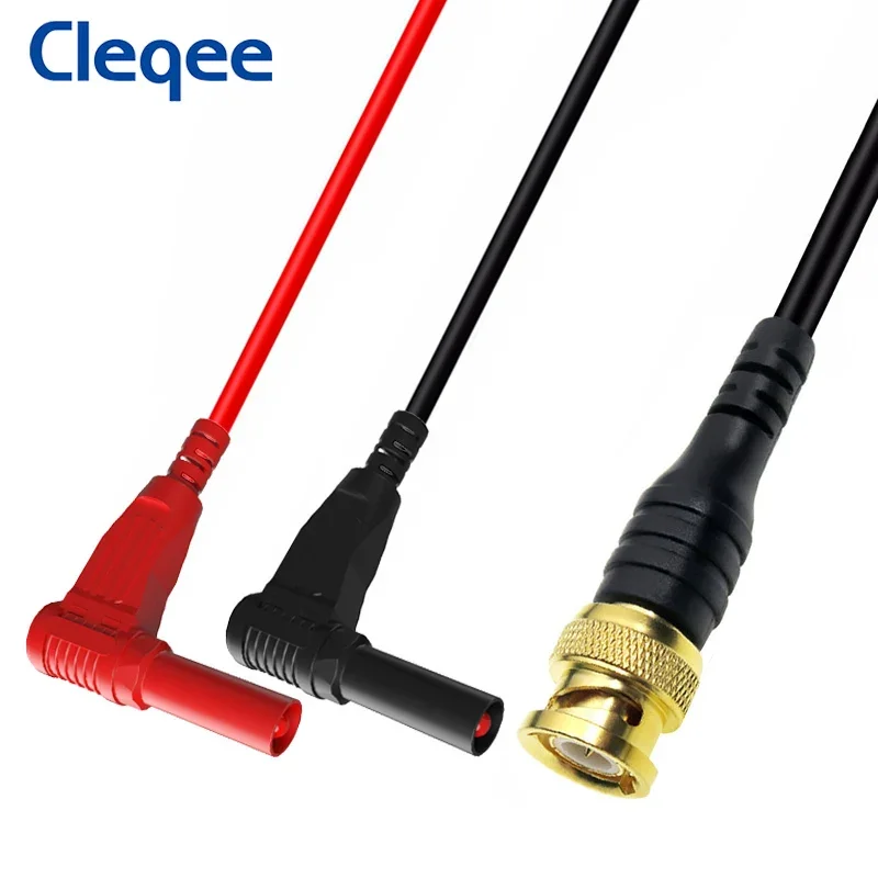 Cleqee P1066 Gold plated Pure Copper BNC Male plug to 4mm Right Angle Banana Plug Oscilloscope Test Lead 120cm