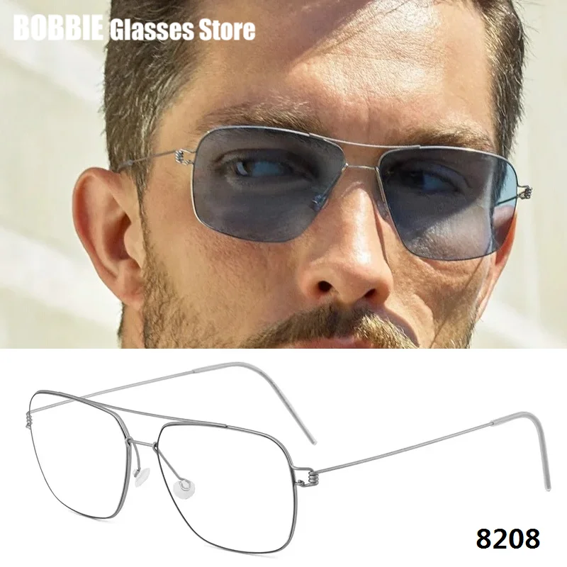 Dänemark Design 8208 Titan-Brillengestell für Herren und Damen, schraubenlose Brillen, ultraleichte Doppelstrahl-Quadratbrille, handgefertigte Mode