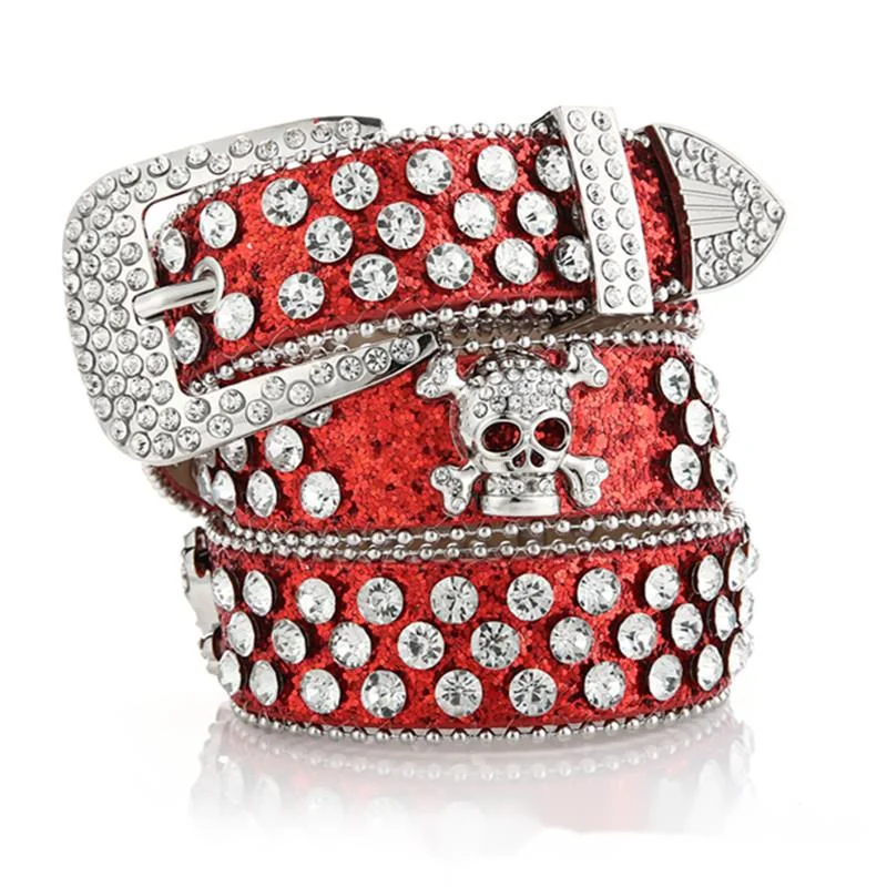 Dam bälte med dödskalle och strass i denimstil_voghion.com