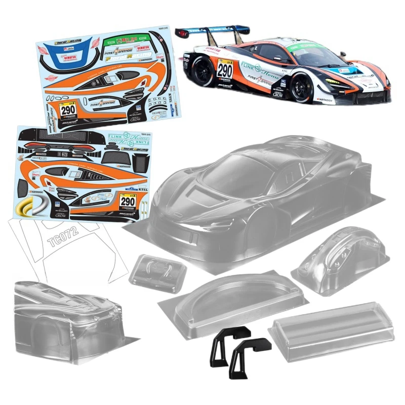 

1/10 McLaren 720S GT3 Clear Lexan Body Shell With Rear Wing + Light Buckle/Mirror,On Road Car, RC Drift Chassis Tamiya TT01 TT02